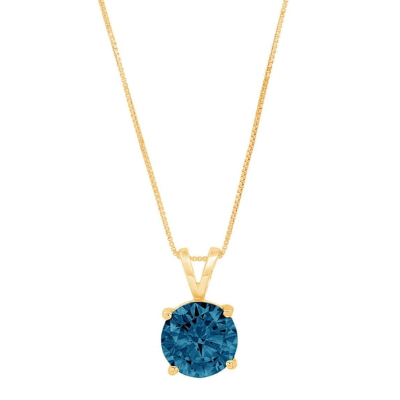 3 ct Brilliant Round Cut Solitaire Natural London Blue Topaz 14k Yellow Gold Pendant with 16" Chain