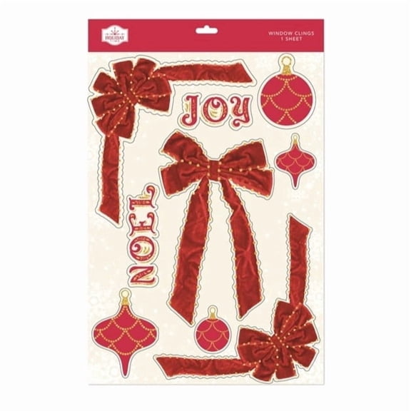 Bows and Ornaments Glitter Christmas Window Clings, Red and Gold, 10.8" x 16.8", by Holiday Time
