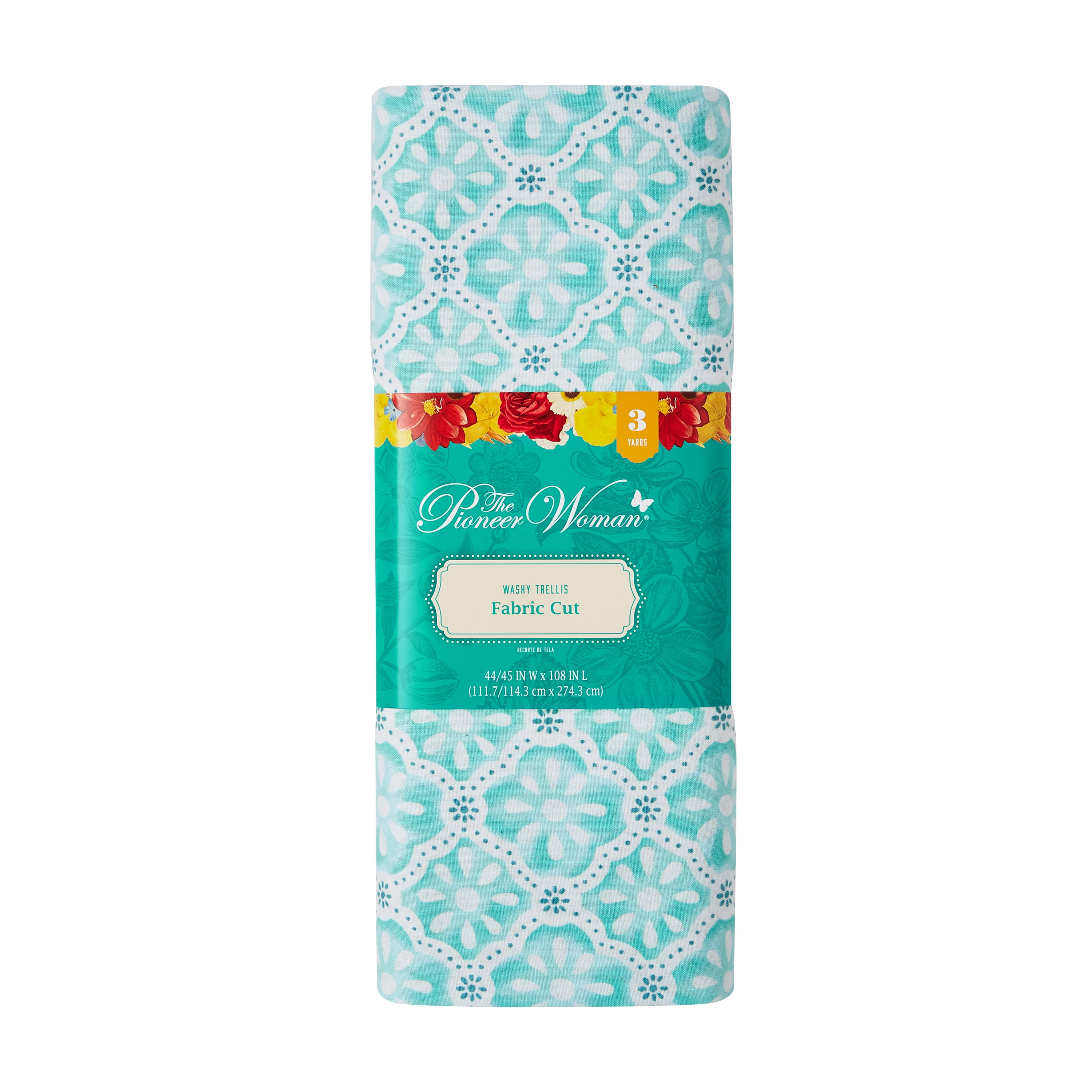 The Pioneer Woman 44' x 3 Yard Cotton Washy Trellis Fabric, White, Blue