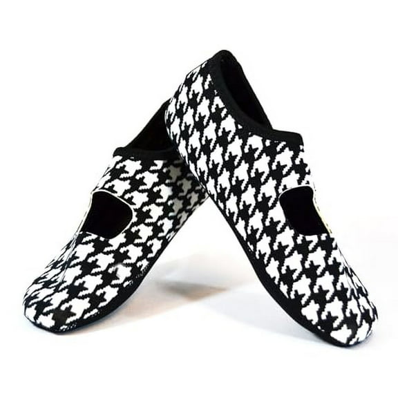 Nufoot Mary Janes Women's Shoes, Foldable & Flexible Flats, Slipper Socks, Travel Slippers & Exercise Shoes, Dance Shoes, Yoga Socks, House Shoes, Indoor Slippers, Black/White Hounds Tooth, Large