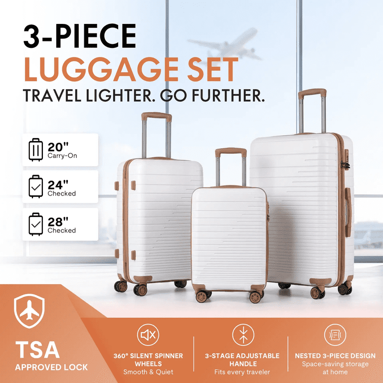 ASIWORD 3-Piece Hardshell Luggage Set, White photo 2