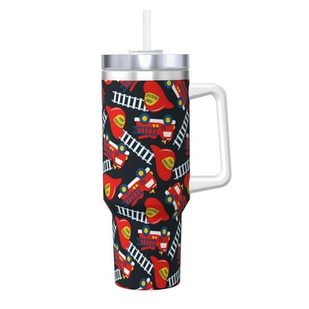 

Uemuo Fire Rescue With Red Helmet And Truck Print 40oz Ice Bully With Handle And Straw Stainless Steel Vacuum Insulated Cup And 2 In 1 Straw Lid Insulated Travel Tumbler