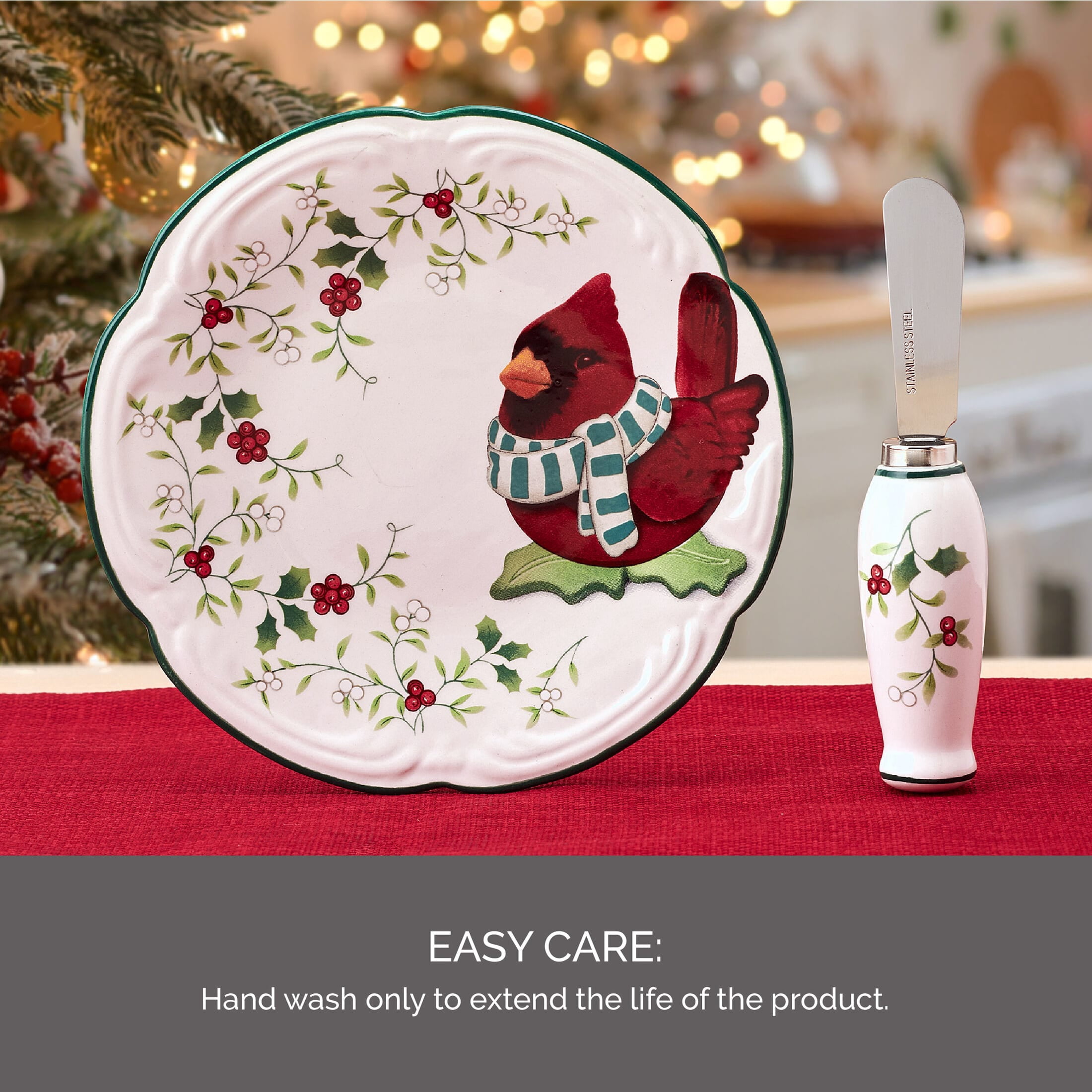 Pfaltzgraff Winterberry 6 in Dolomite Appetizer Plate with Spreader Cardinal Dolomite