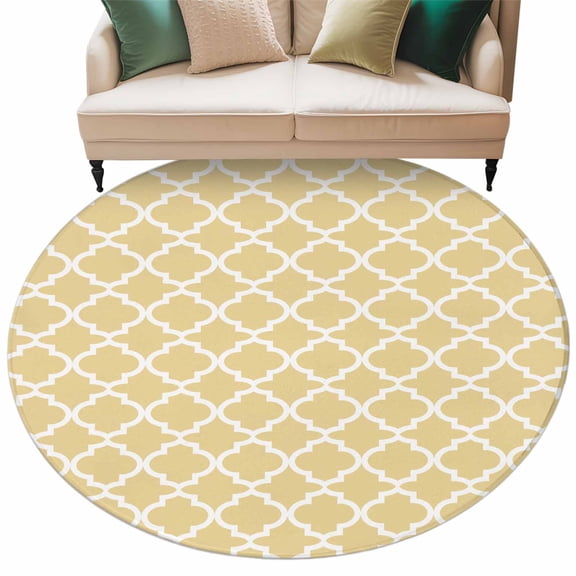 Yellow Moroccon Large Area Rugs for Bedroom Living Room, Soft Non Slip Carpet Bedside Rug, Farmhouse Minimalist Ethnic Geometric Round Floor Cover Kitchen Accent Rug 6' for Dining Room/Office