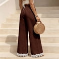 thumbnail image 5 of Lace Patchwork Pants for Women Elastic High Waist Drawstring Wide Leg Pants Causal Loose Palazzo Pants, 2XL, 5 of 7