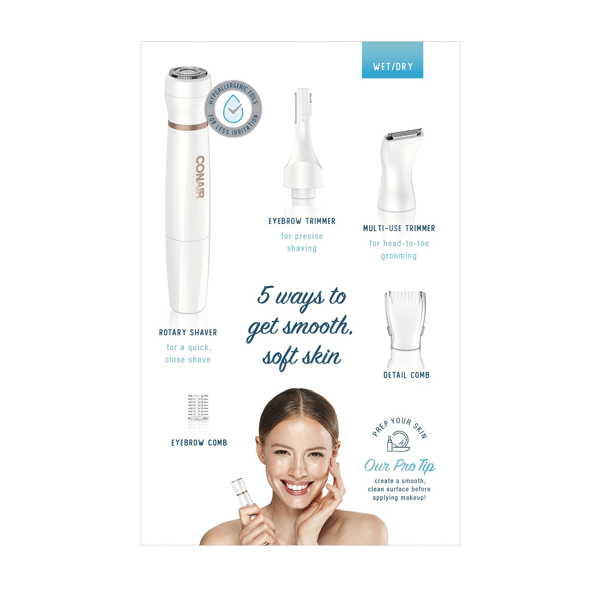 Conair Satiny Smooth All-in-One Facial Trim System Lt85 (Pack of 3)