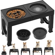 X XBEN Elevated Dog Bowls, 5 Heights Adjustable 9|11|12|14in Dog Raised Bowl Stand with Slow Feeder and Water Bowls, Pet Dish Holder to Protect Dogs Joints for Medium Large Dog