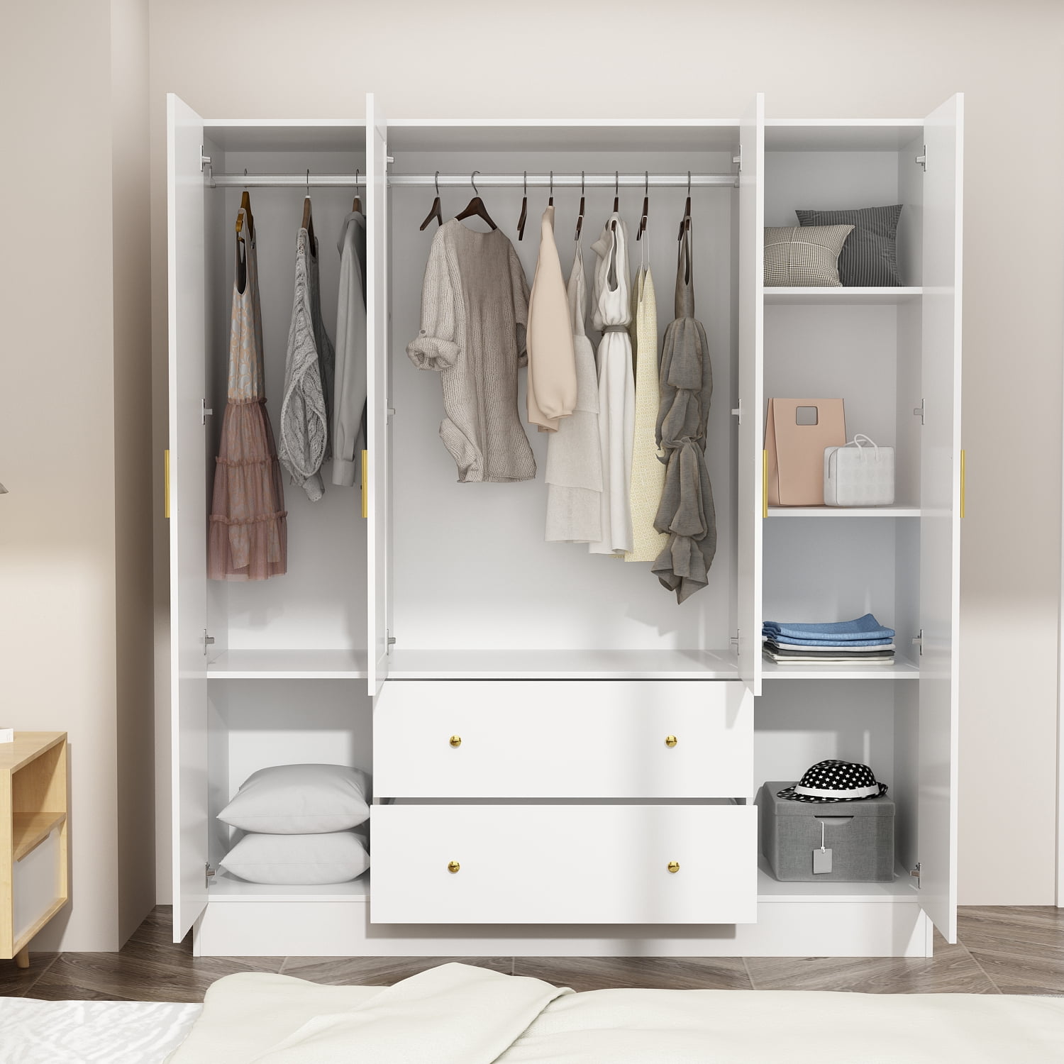 OxyLife Large Storage Cabinet with Mirror and 2 Drawers, Bedroom Armoire