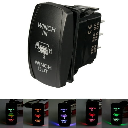 MATCC 12V 24V LED Rocker Switch Winch In Winch Out 7 Pin Laser Momentary (ON)-OFF-(ON) Light Switch Universal Car Vehicle SUV Van Boat RV Marine Waterproof US