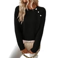 thumbnail image 2 of Wutalume Women's Casual Fashion Long Sleeve Solid Color Asymmetrical Button Down Knit Sweater Top, Unique Hem Design, Modern Pullover for Stylish Looks,Black L, 2 of 7