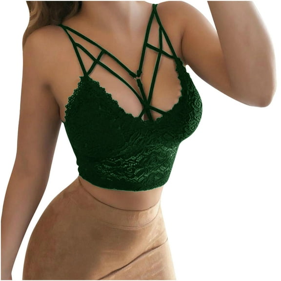 under $5 JINMGG 2023 Womens Plus Size Women's Lace Perspective Sling Back Hollow Out Bra Underwear Vest