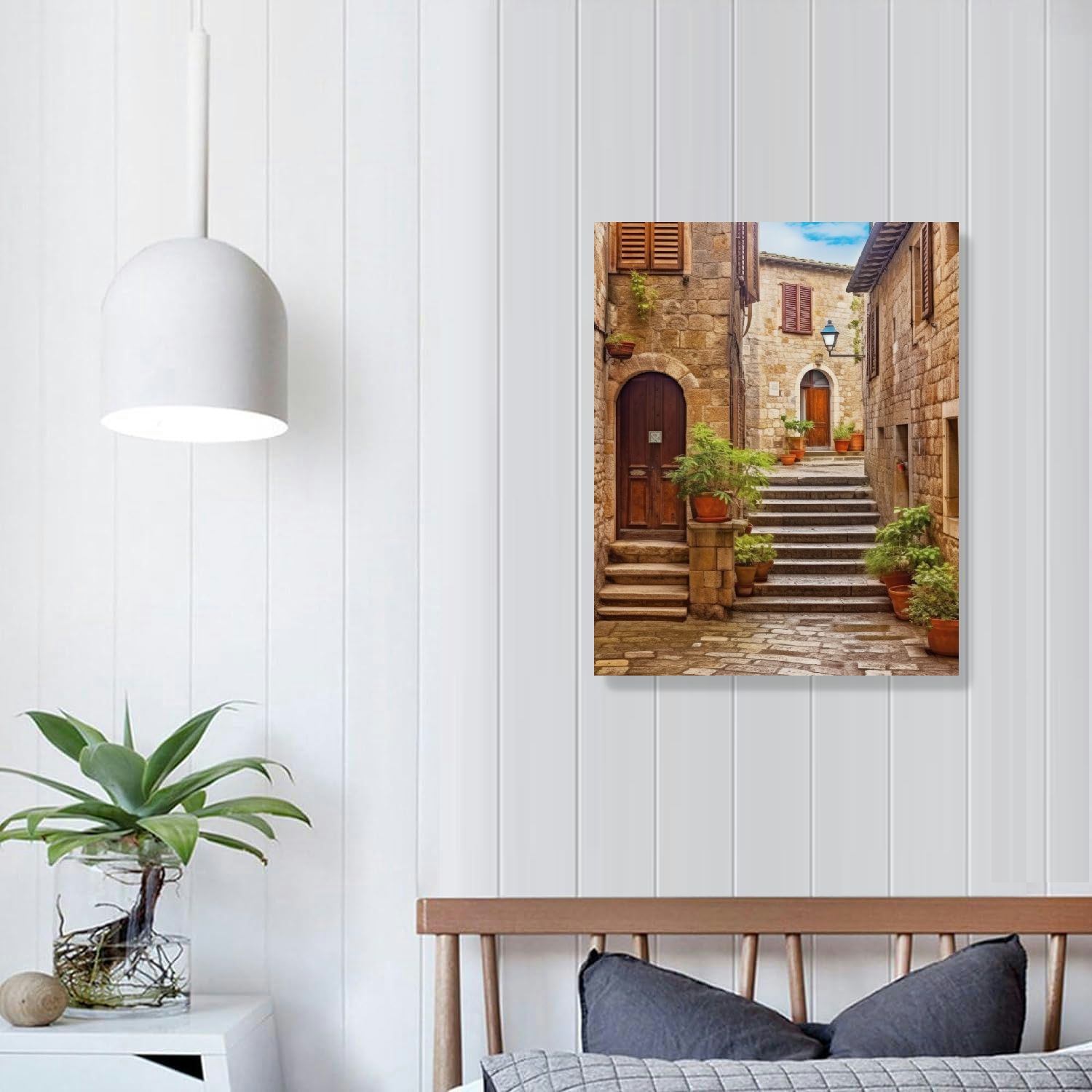 Creowell  Santorini Greece Canvas Wall Art, Nature Landscape Pictures Print Rustic Scenic Paintings for Bedroom Living Room Office, Wall Decor Modern Artwork 16x20 in/12x16 in