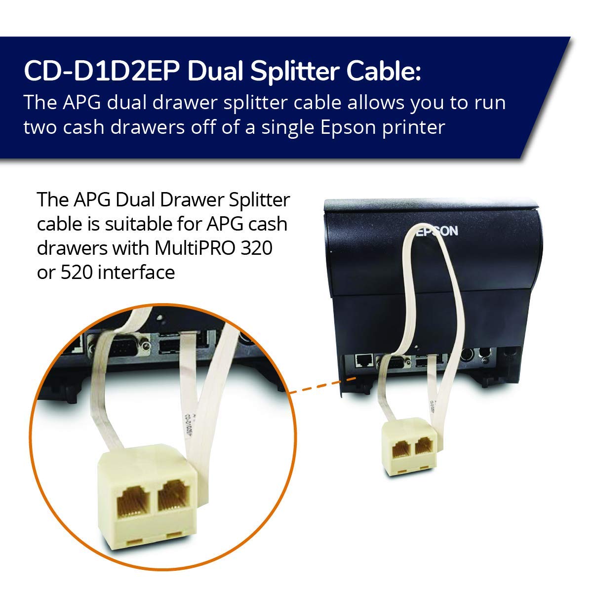APG CD-D1D2EP Dual Drawer RJ-12 Male Splitter Cable for Epson Printers CDD1D2EP - image 3 of 7