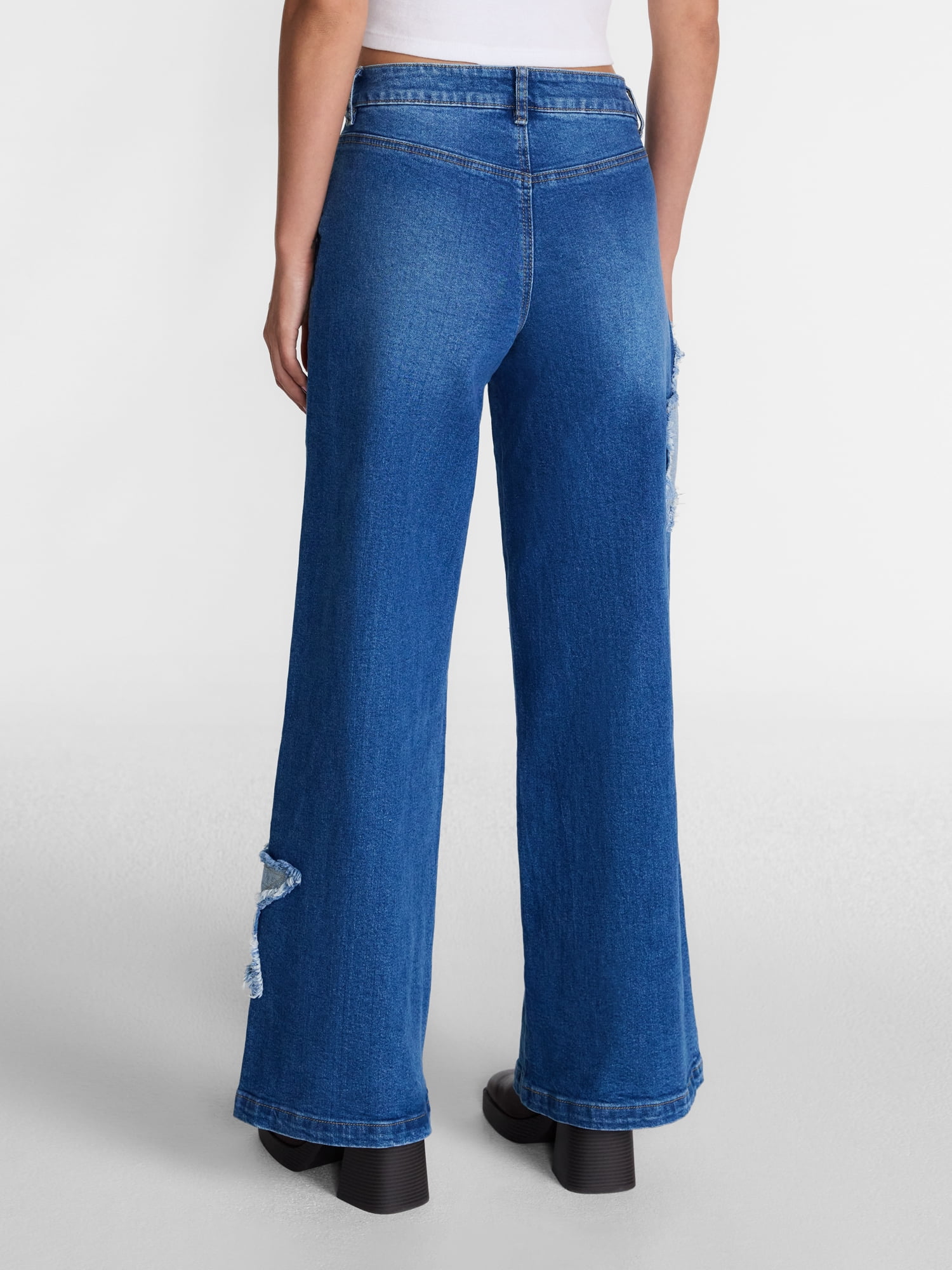 Madden NYC Women's Star Patch Wide Leg Jeans, 31" Inseam, Sizes 00-18