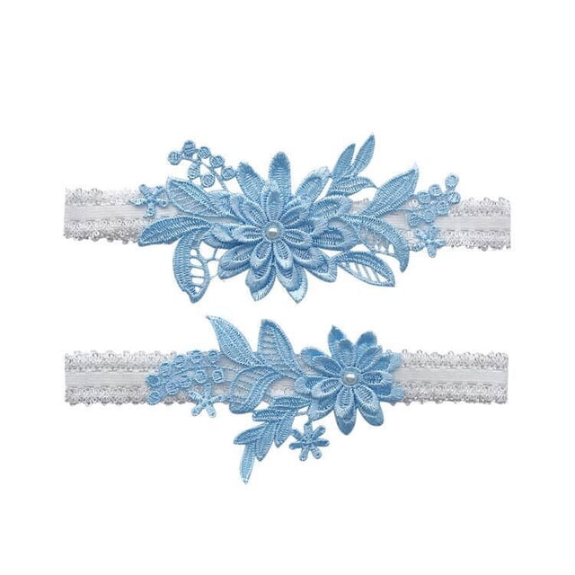 Conjunto de ligas de boda, Liga nupcial de encaje, Liga Floral elástica para novia, azul y blanco, ligera, muy cómoda de llevar
