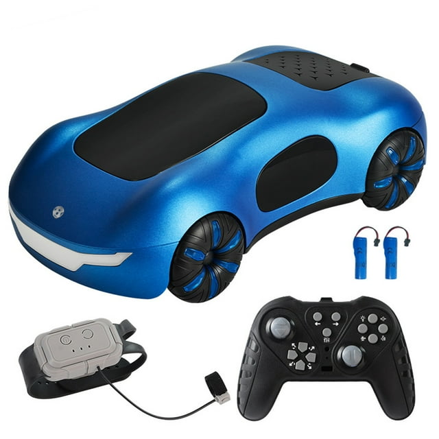 Graflsoa 2.4GHz Gesture-Controlled RC Drift Car with Dual Spray, LED Lights, Music, and One-Key Display (Blue, Dual Battery, Dual Remote)