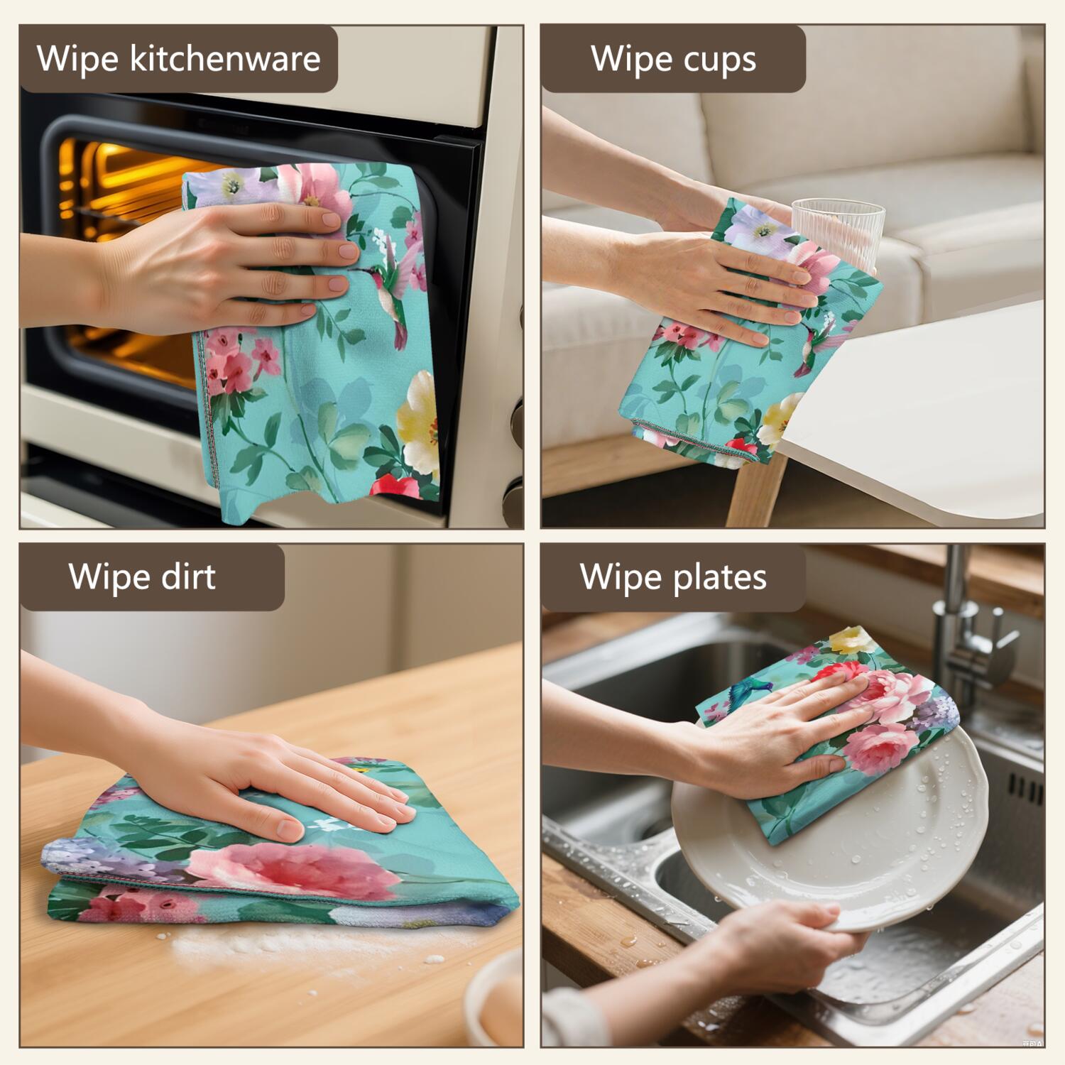 6 Pcs Funny Kitchen Towels,Pioneer Flower Floral Print Pattern Microfiber Dish Towels,Kitchen Tea Towels,Kitchen Towel Set (18" X 26")