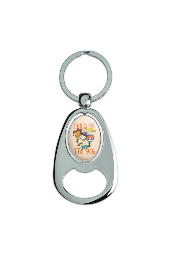 Rugrats Child of the 90s Keychain Chrome Metal Spinning Oval Bottle Opener