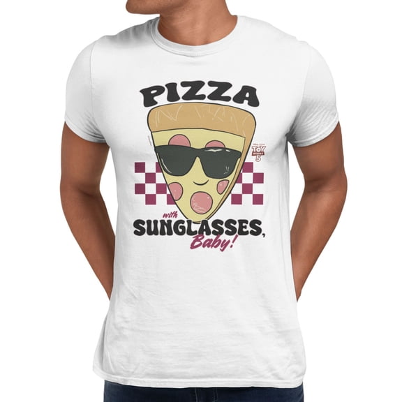 Disney Pixar Toy Story 5 Men's Pizza With Sunglasses Baby Checker Stripe (White, S-XXXL)