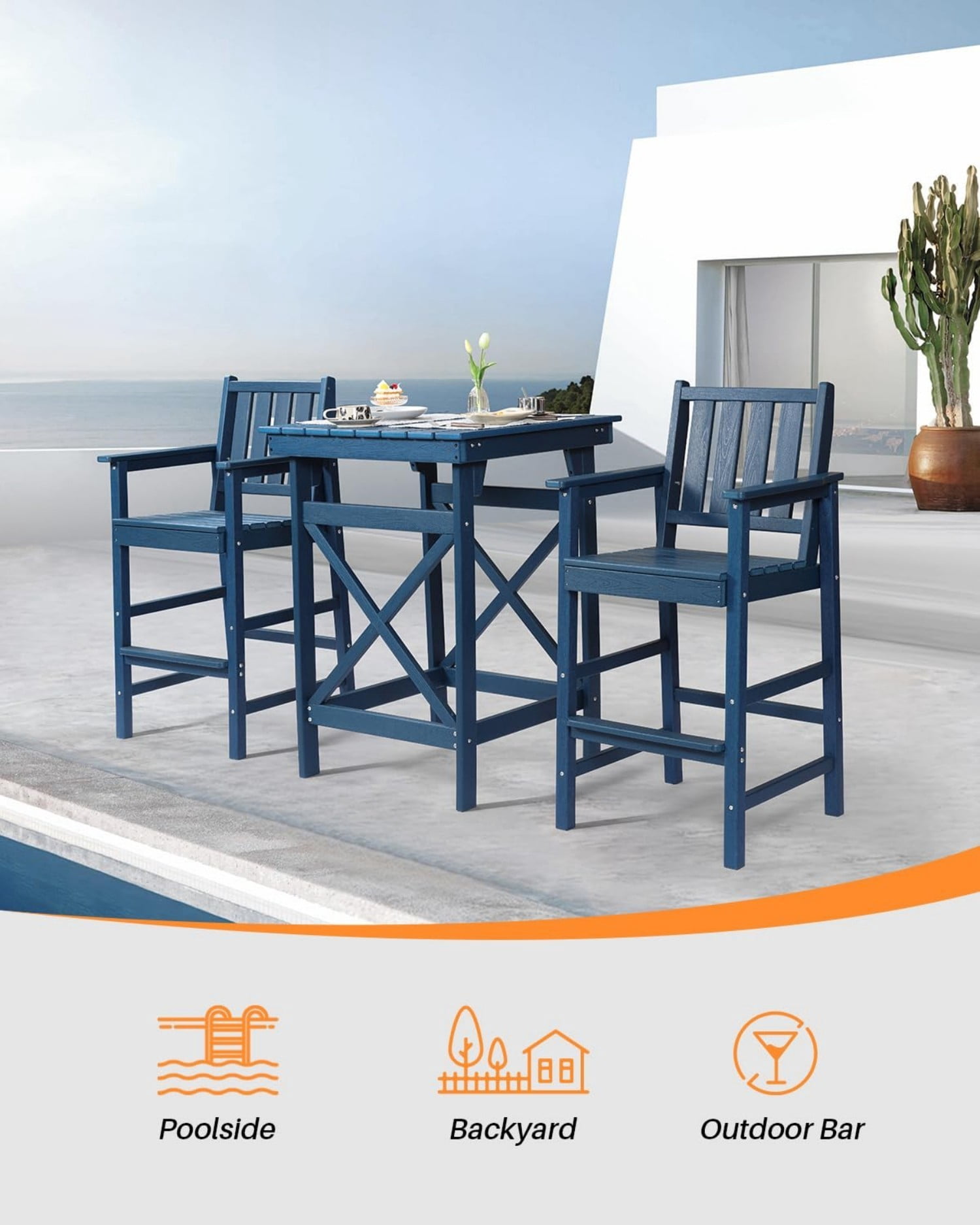 HDPE Outdoor Bar Table, 41" Adirondack Patio Bar Height Table, Weather Resistant High Top Pub Table for Poolside, Balcony, Porch, Garden, Navy