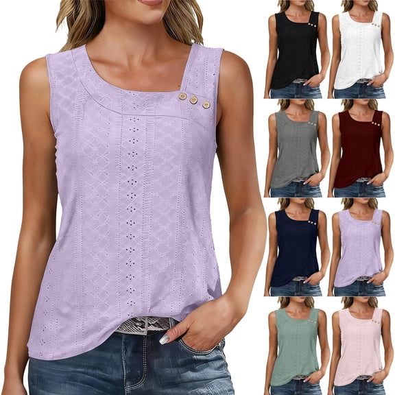 Naittoop Womens Summer Tank Tops Fall Cute Shirts Sleeveless Casual Beach Vacation Clothes Round Neck Basic Top