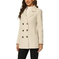thumbnail image 4 of INSPIRE CHIC Women's Pea Coat Double-Breasted Notch Lapel Mid-Thigh Winter Coat M Beige, 4 of 6