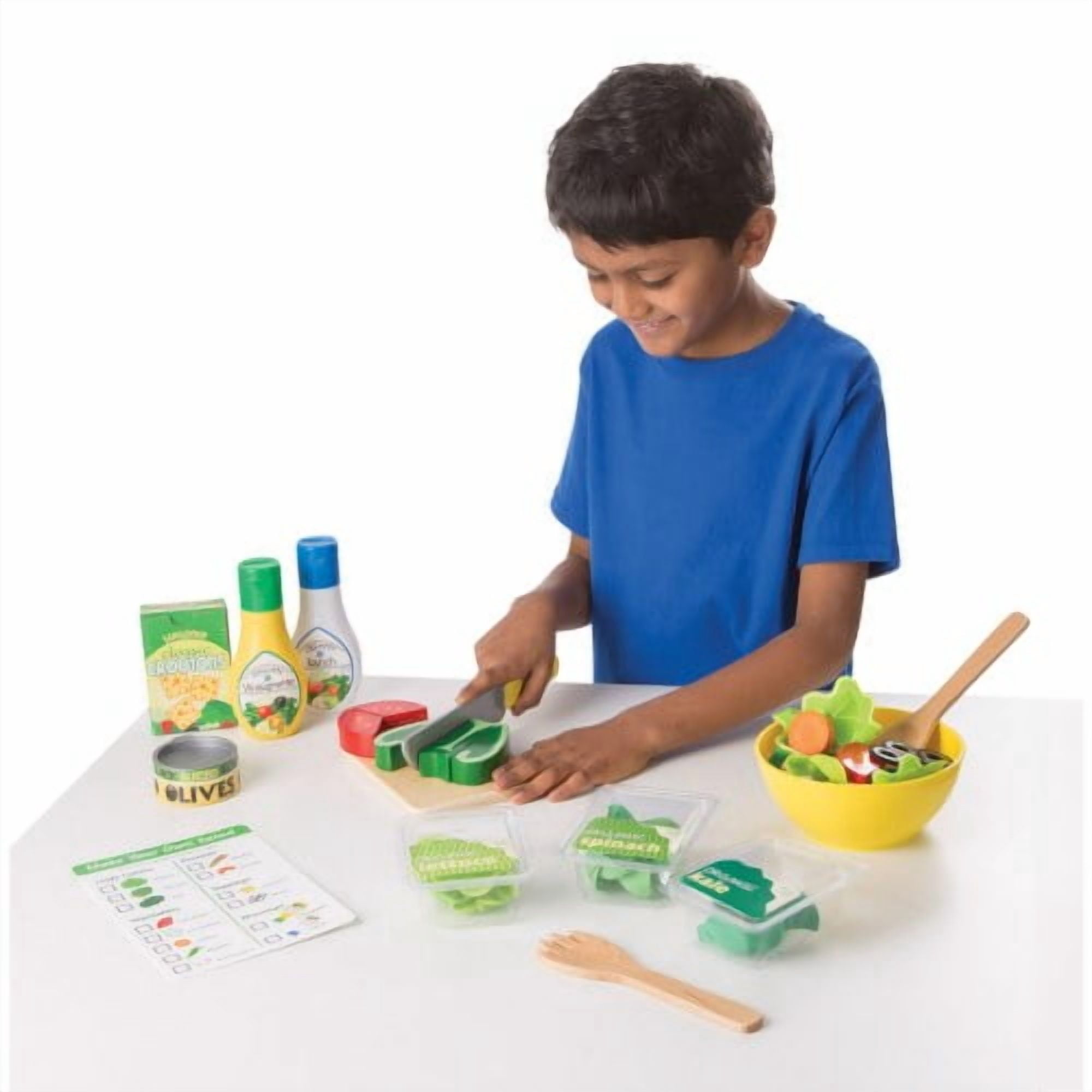 Melissa and Doug Slice and Toss Salad Play Food Set 52 Wooden and Felt Pieces , Green