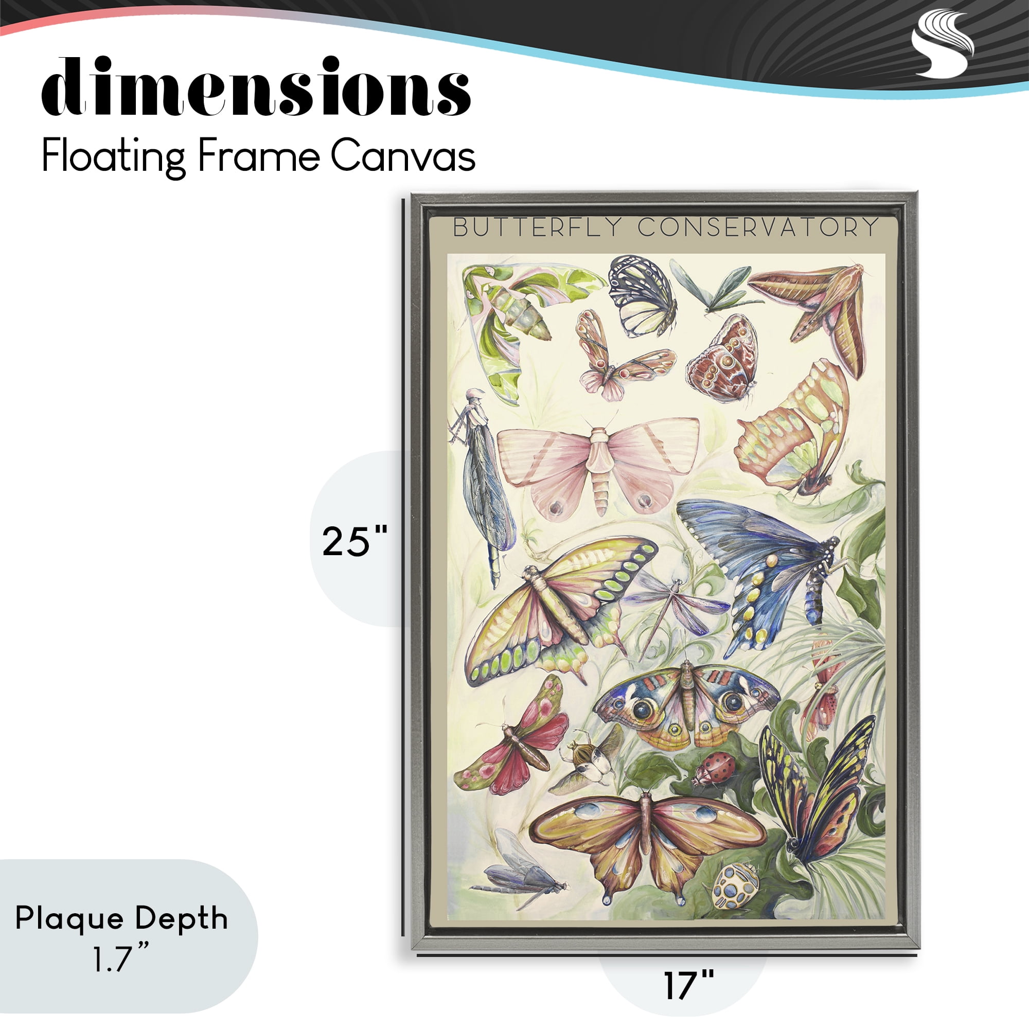 Stupell Industries Butterfly Conservatory Insects Gray Framed Floater Canvas Wall Art, design by Diannart