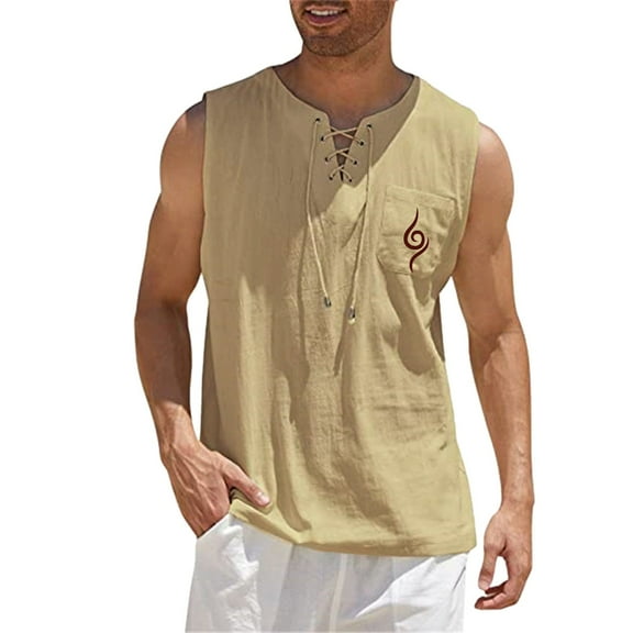 Mens Tank Tops Spring Summer Casual Sports Sleeveless Cotton Linen Painting Fitness Muscle T-Shirts for Men