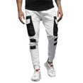 thumbnail image 1 of Wangsaura Men Autumn Sports Trousers, Color Block Mid-rise Pants with Pockets, 1 of 9
