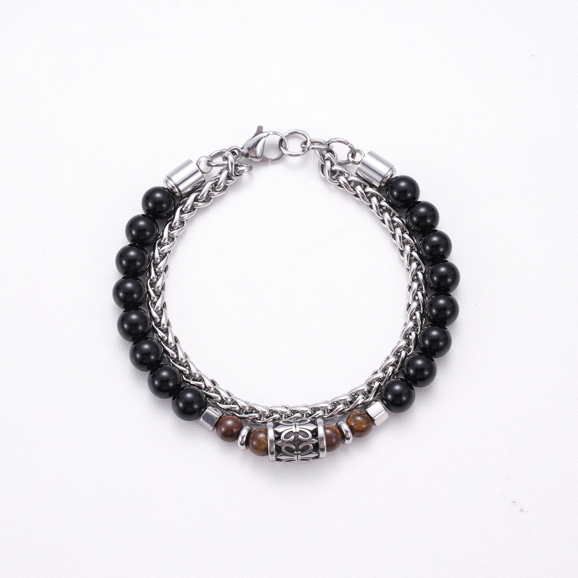Iron Saints Men Tiger Eye Bead Bracelets, Stainless Steel, Healing Stone Men Bracelet Natural Gems