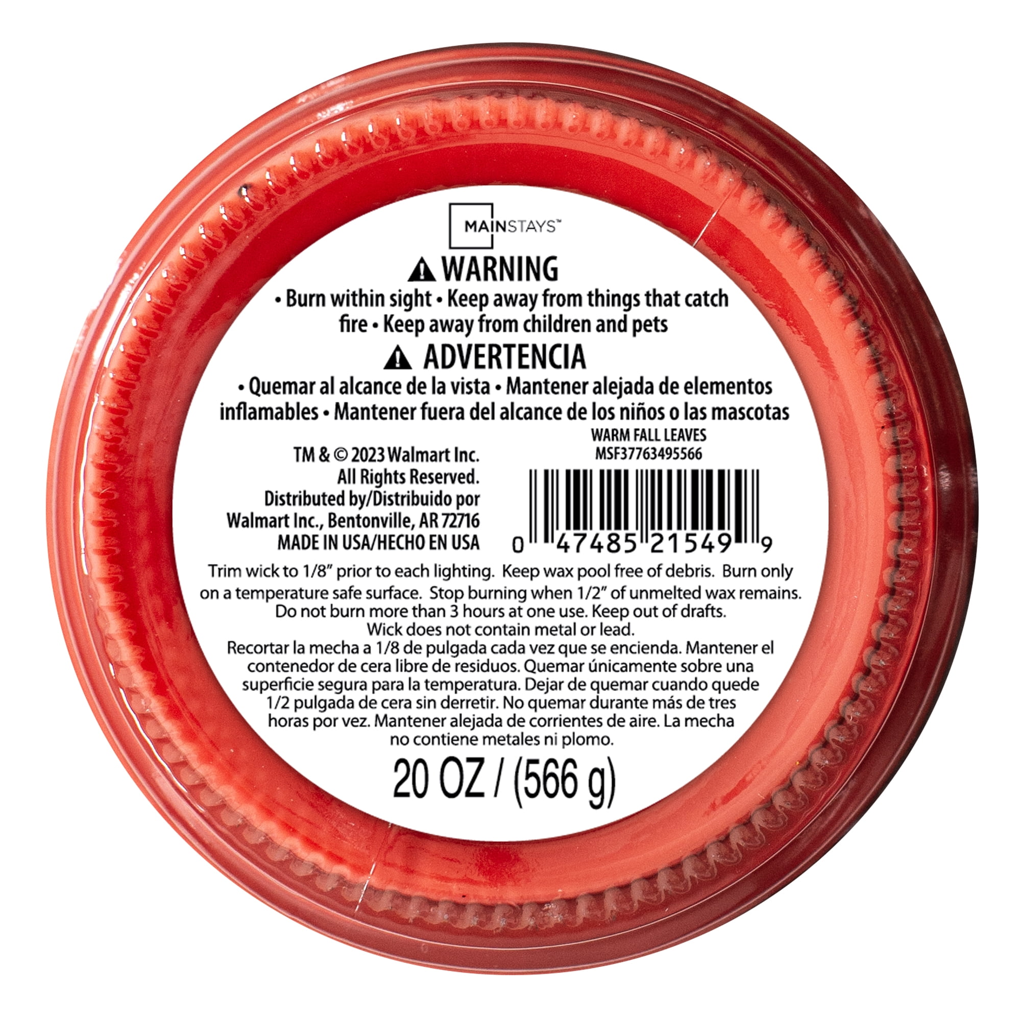 (4 pack) Mainstays Warm Fall Leaves 3 Wick Candle, 20 Oz