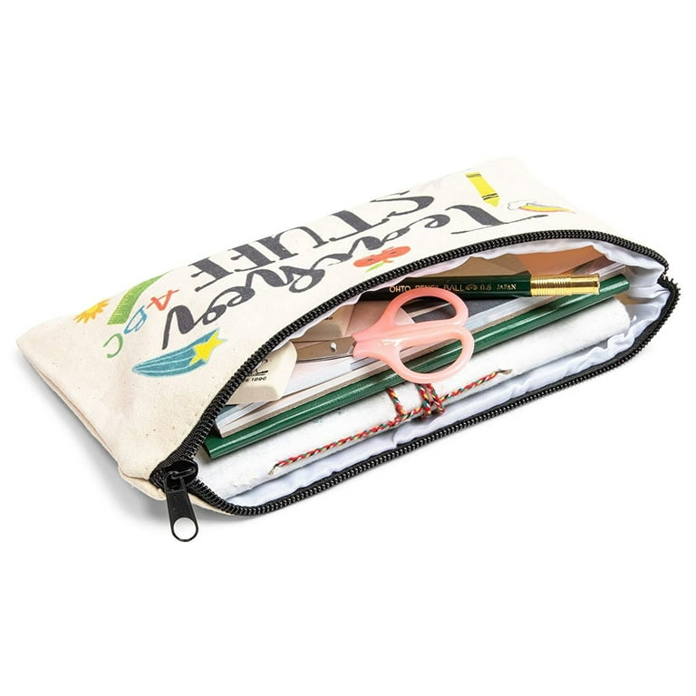  12 Pieces Teacher Cosmetic Bag Canvas Makeup Bags Teacher  Pencil Pouch Teacher Travel Toiletry Case with Zipper for Teacher  Appreciation Gift (M) : Beauty & Personal Care