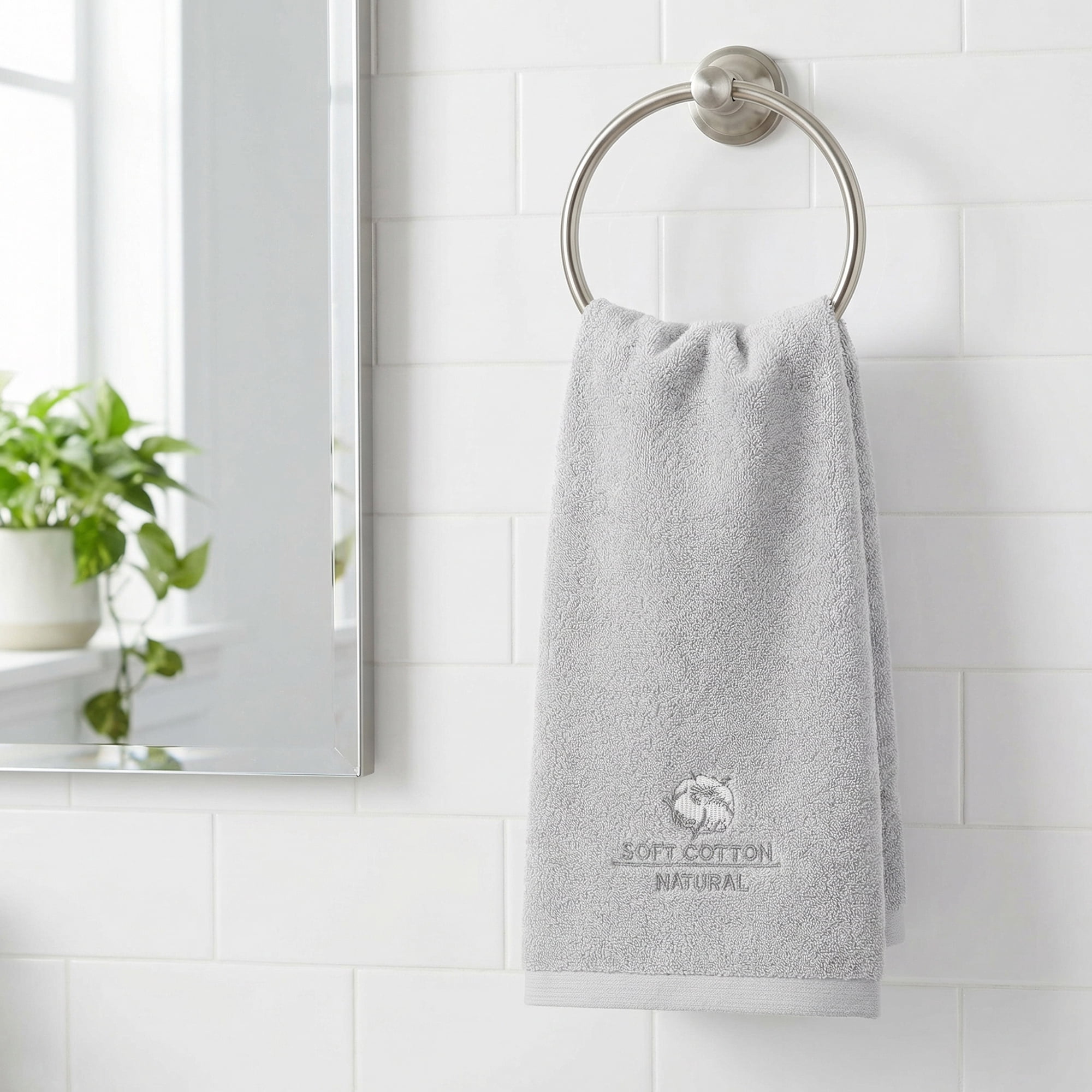 Unique Bargains Ultra Soft Cotton Hand Towel with Cute Embroidery Grey 2pcs