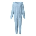 thumbnail image 5 of Lindreshi Womens Pajama Sets Plus Size Clearance Womens Solid Color Off Shoulder Long Sleeve Cable Knitted Warm Two-Piece Long Pants Sweater Suit Set, 5 of 5