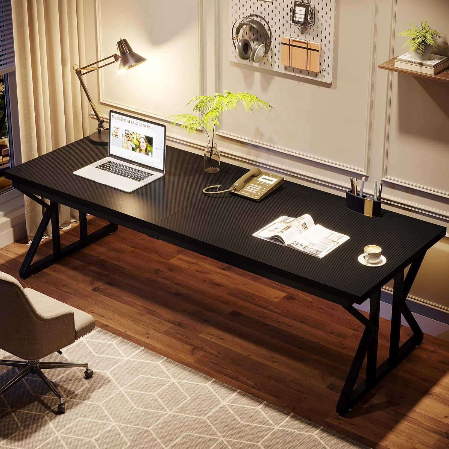 Tribesigns 78.7 Inches Long Computer Desk, Two Person Desk Large Executive Office Desk, Double Desk Study Writing Table for Home Office (Black)