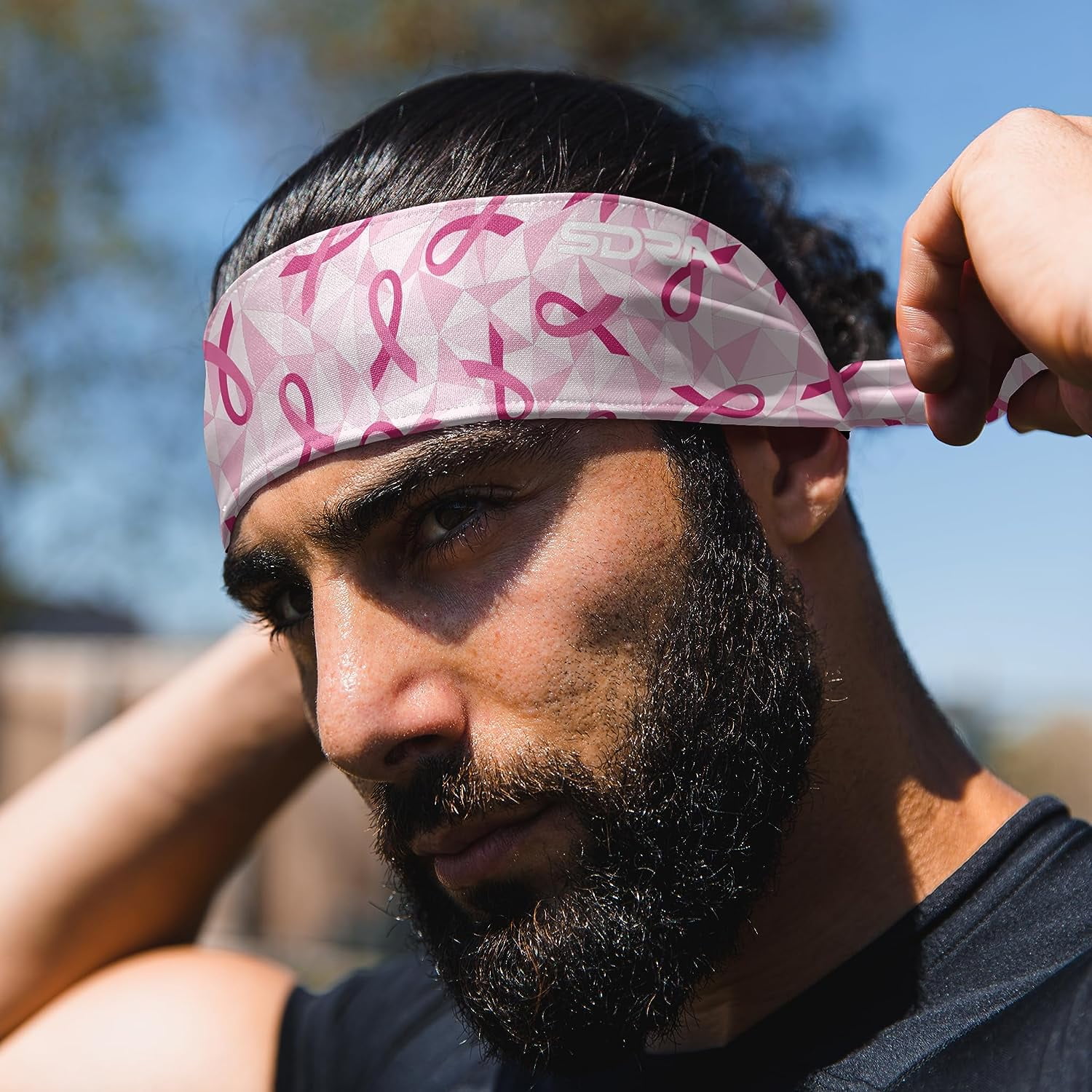 Suddora Breast Cancer Awareness Ribbon Ninja Style Tie Headband Sweatband,  Pink