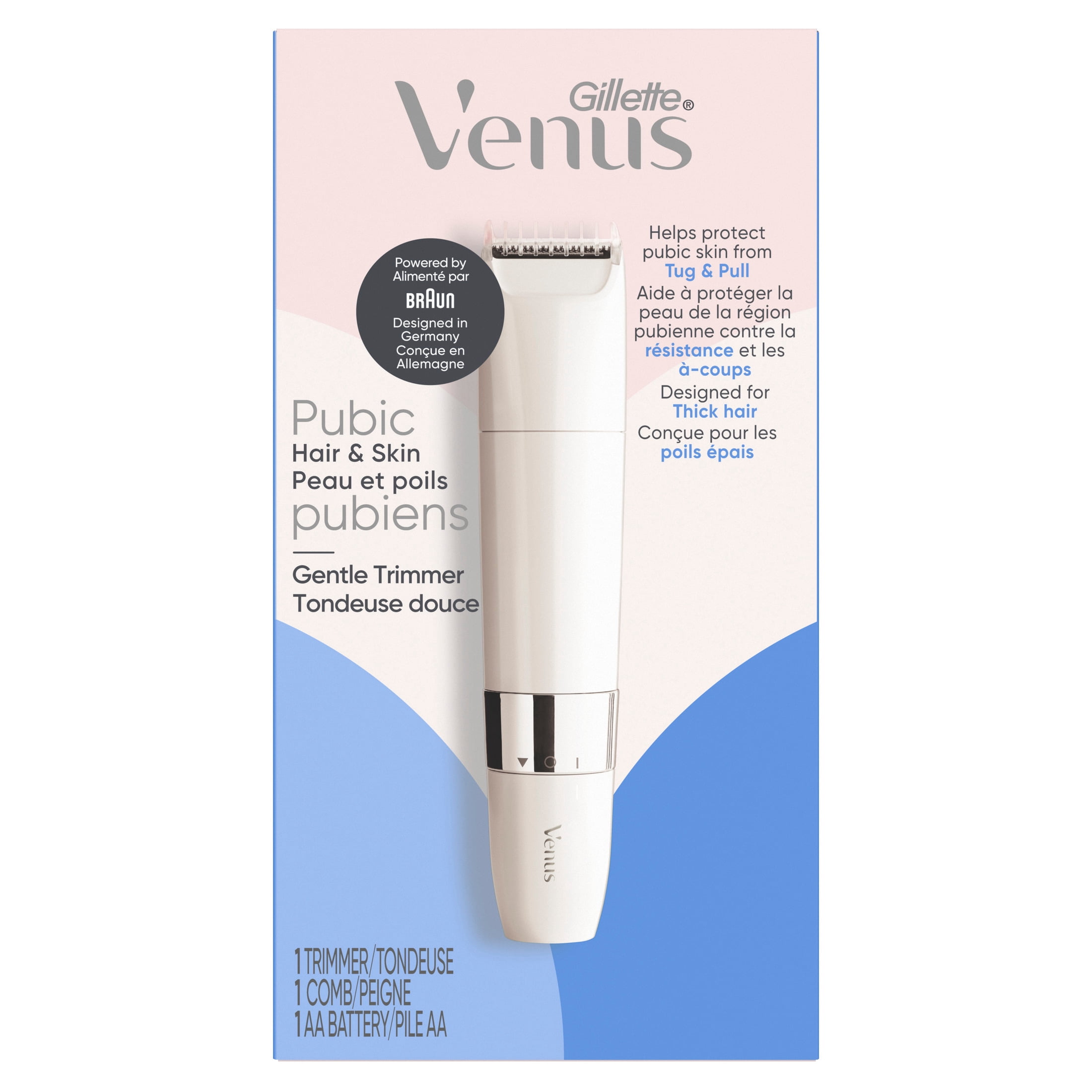 Gillette Venus Pubic Hair & Skin Gentle Trimmer, Women's Electric Razor, Bikini Line Trimmer for Pubic Hair and Skin