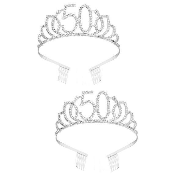 Masteelf 2pcs Number Crown Creative Birthday Cake Decoration Elegant Headwear Headdress Hair Accessories for Women Girls (Silver 50)