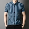 thumbnail image 5 of IWRICH Strip Shirts for Men Short Sleeve Button down Shirt Casual Formal Business Regular Fit Shirts with Pocket Sky Blue L, 5 of 6