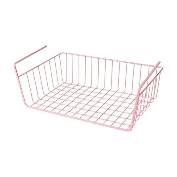 Under Shelf Storage Basket, Wrought Iron Hanging Organizer with Large Capacity and Tool Free Slide On Design, Space Saving Cabinet Shelf Rack for Kitchen Pantry Bathroom Bedroom