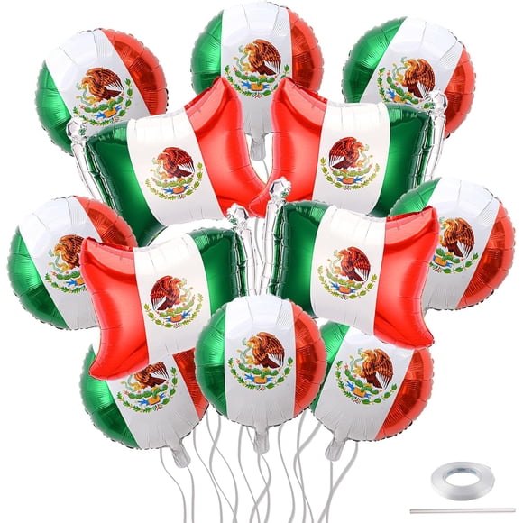 Sakiika 12Pcs Mexican Independence Day Party Balloons, Mexican Flag Foil Balloons for Dia De La Independencia Theme Birthday Party Supplies