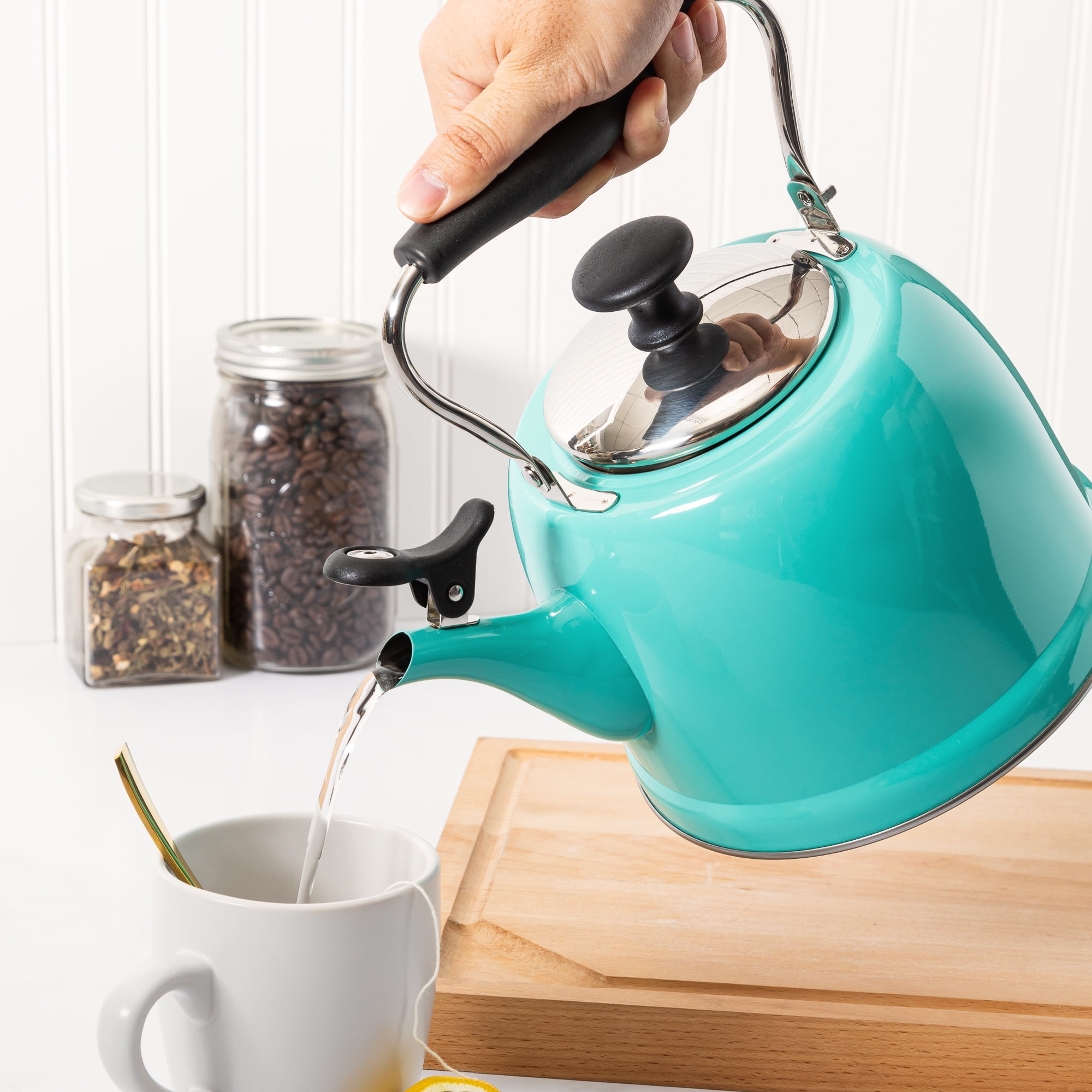 Martha Stewart Everyday Lily Pond 2.2-Quart Stainless Steel Teal Tea Kettle with Lid