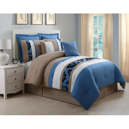 12 Piece Jolene Blue And Taupe Bed In A Bag W 600tc Cotton Sheet