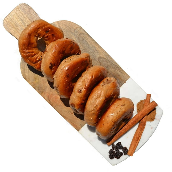 Fresh MTL Bagel: Cinnamon & Raisin, Baked in a traditional wood-burning oven in Montreal, case of 6 (6 packages of 6 bagels)