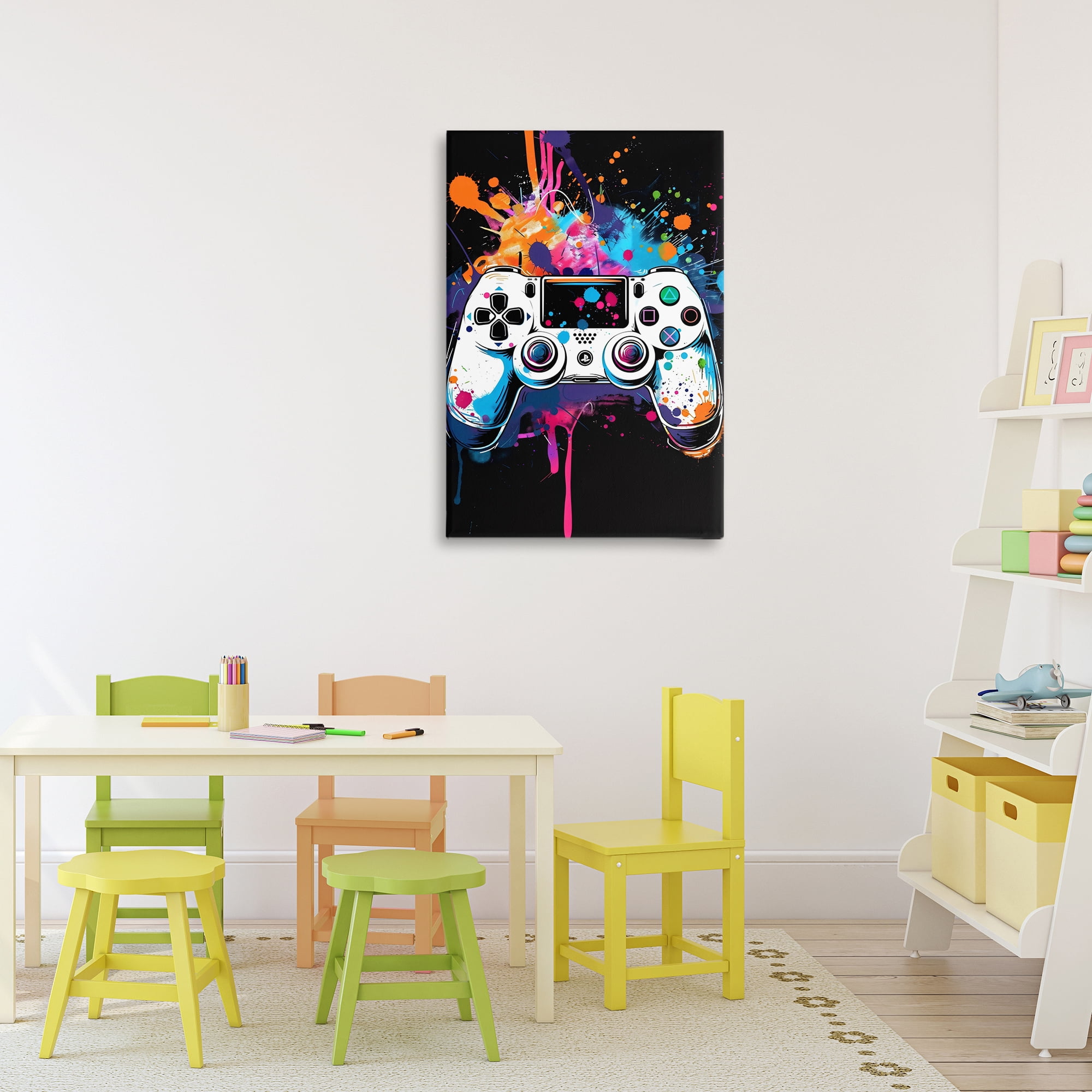 Stupell Industries Controller Contrast with Neon Splatter Canvas Wall Art, design by Creative Studio