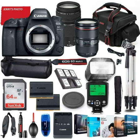 Image of Canon EOS 6D Mark II DSLR Camera with 24-105mm & 75-300mm Lens Bundle + Battery Grip + Premium Accessories