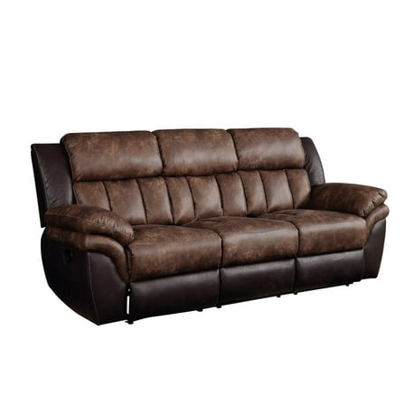 HomeRoots 91" Espresso And Black Microfiber Reclining Sofa
