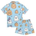 thumbnail image 2 of FORMRS Niños Short Sleeve Top and Pants Pajama Set Unisex Satin 2-Piece Sleepwear, Sizes 11-12Y, Blue Halloween Ghosts, 2 of 8