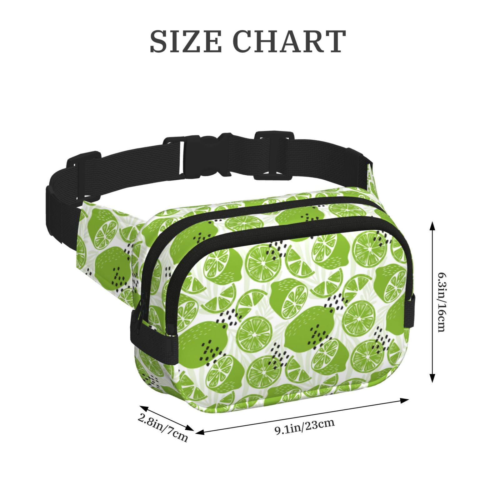 Fuzoiu Green Various Lemons Print Unisex Square Double Layer Waist Bag,Crossbody Fanny Pack Travel Workout Accessory